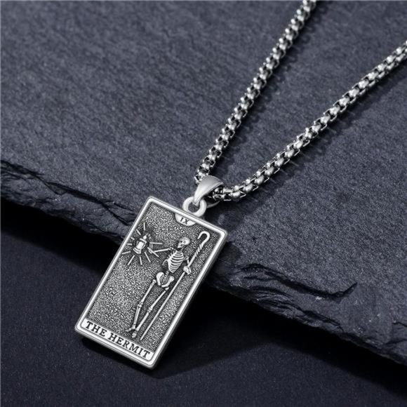 Tarot Card Necklace 925 Sterling Silver Skeleton Necklace The Sun Moon - Picture 5 of 6